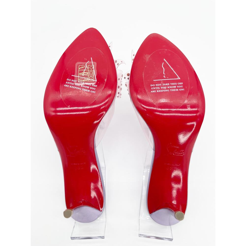 Christian Louboutin Aqua Strass PVC Pink Crystal Bow Pointed Toe Mules EU 38.5 - Picture 13 of 15